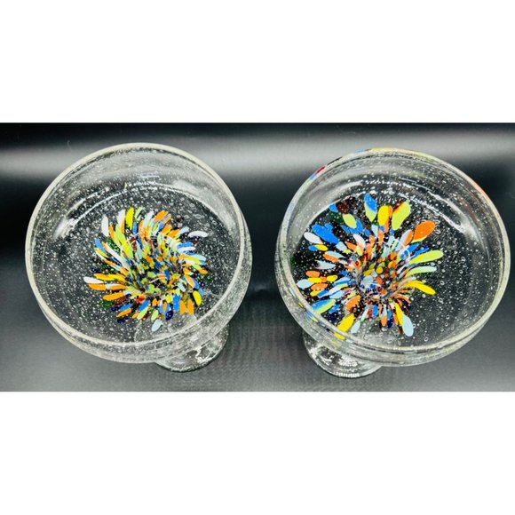 Set of 2 Baja Confetti Stemmed Margarita Glass  Hand Made Gorgeous 7" - Picture 3 of 12